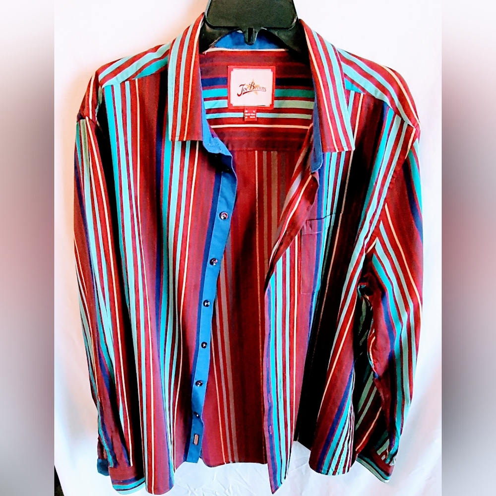 JOE BROWNS Vintage XL Striped Men Button Down Shirt **READ** Burgundy Blue